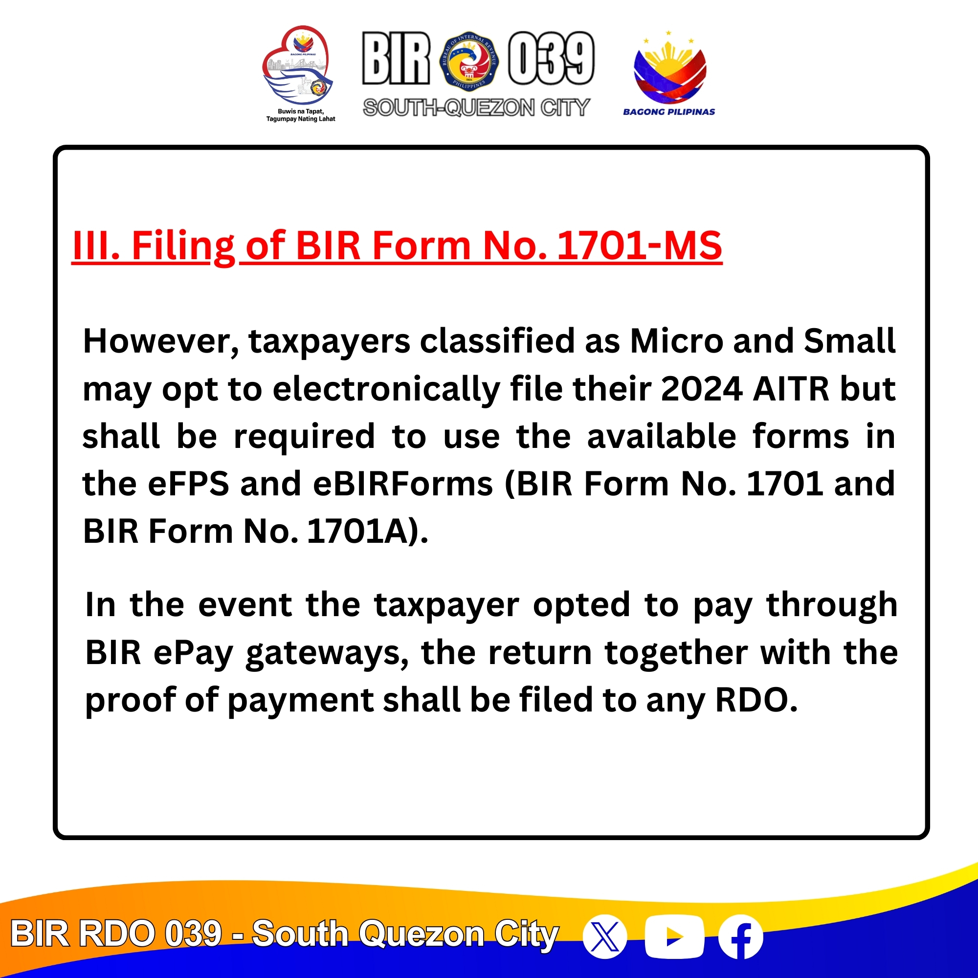 BIR... - BIR Revenue District Office 039 - South Quezon City