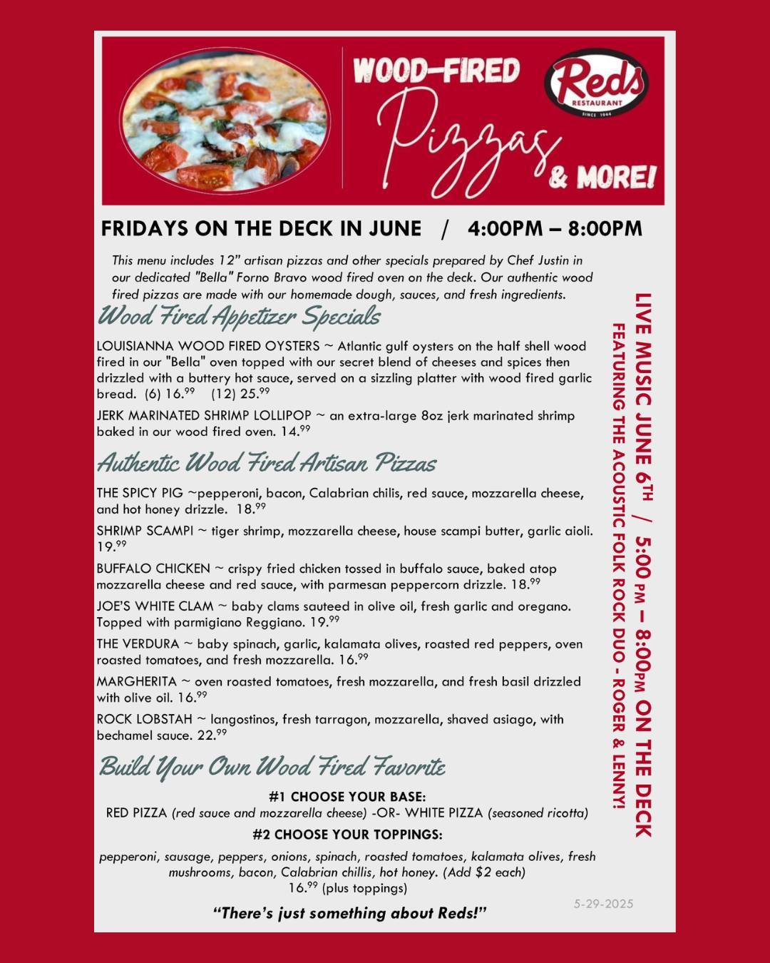 Reds - AUTHENTIC WOOD-FIRED PIZZAS! Quality ingredients and expert ...