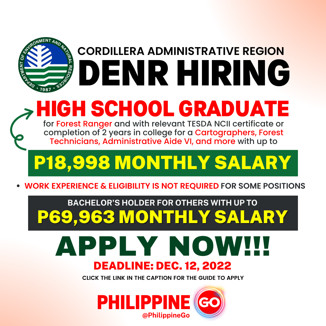 Philippine - 𝗗𝗘𝗡𝗥 𝗖𝗔𝗥 𝗛𝗶𝗿𝗶𝗻𝗴, 𝗔𝘁 𝗟𝗲𝗮𝘀𝘁 𝗛𝗶𝗴𝗵 𝗦𝗰𝗵𝗼𝗼𝗹 𝗚𝗿𝗮𝗱𝘂𝗮𝘁𝗲 𝗳𝗼𝗿 𝗙𝗼𝗿𝗲𝘀𝘁 ...