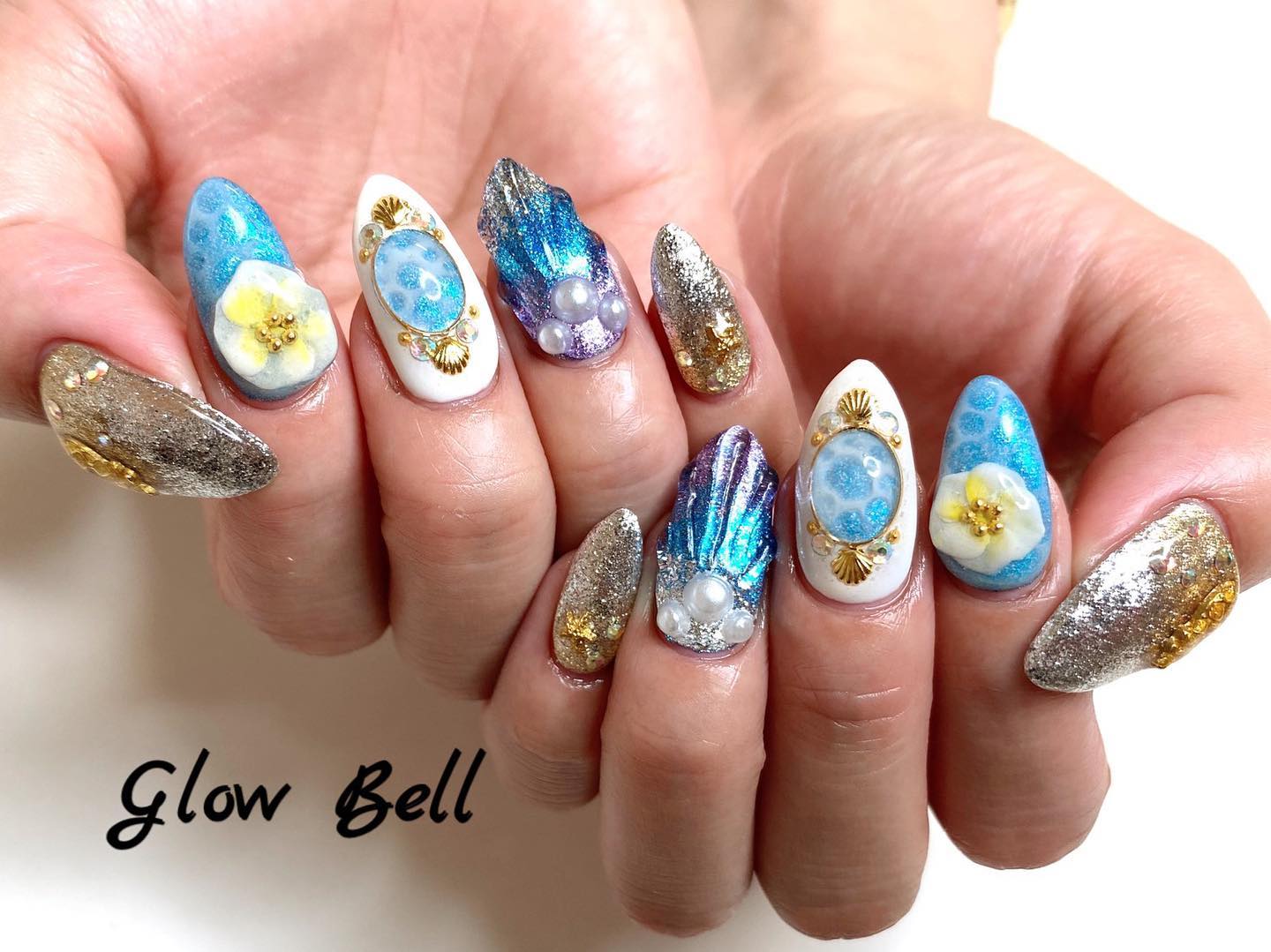 天然石工房 ネイルサロンglow Bell 夏ネイル 宮城 仙台 上杉 勾当台公園 Glowbell グローベル 仙台ネイル 仙台ネイルサロン ネイル ネイルサロン ネイルデザイン ネイルアート マーメイドネイル お客様ネイル ネイリスト ジェル ジェル