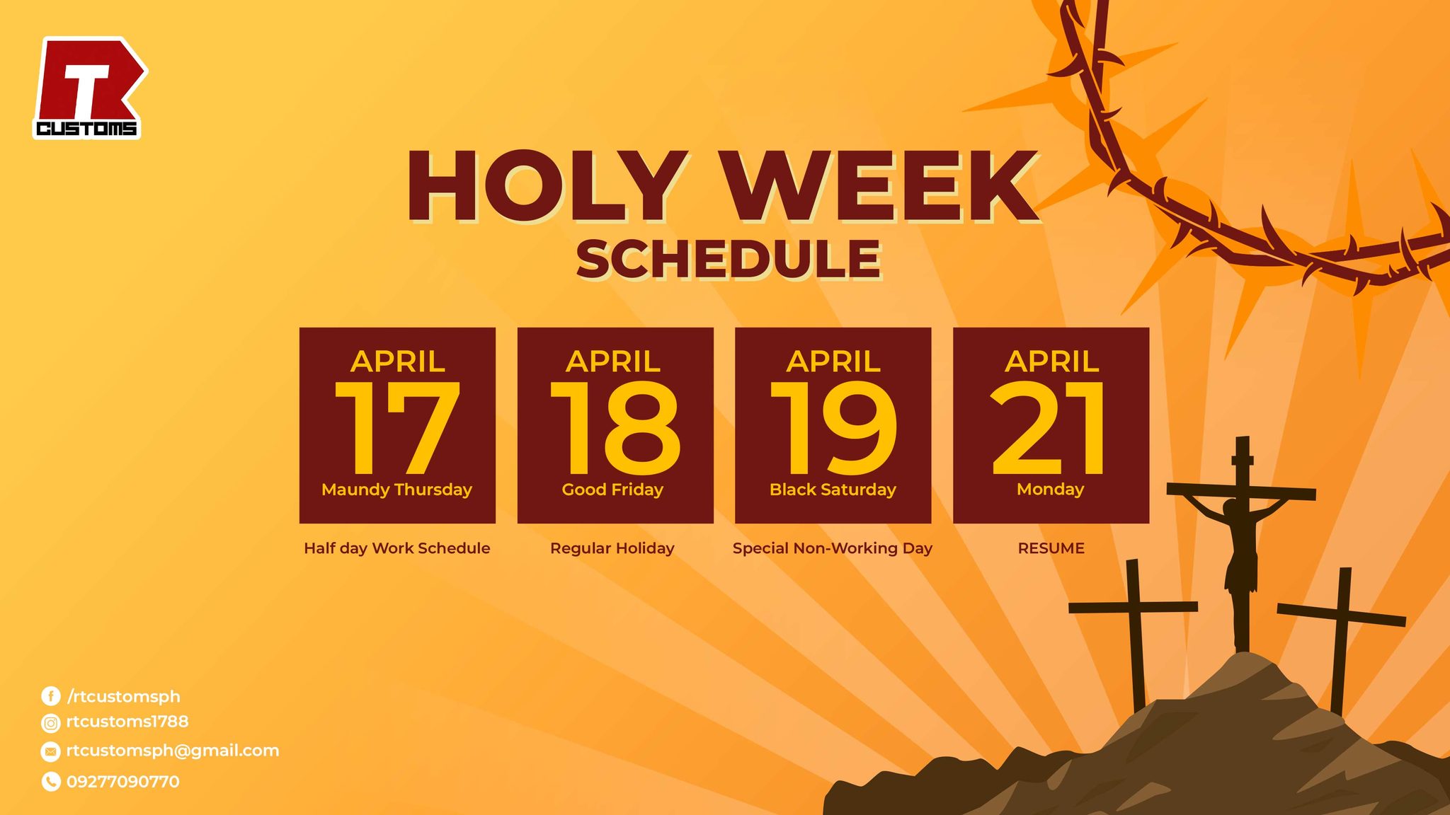 RT - 📣 Holy Week Schedule Advisory Dear Valued Customers, In observance ...