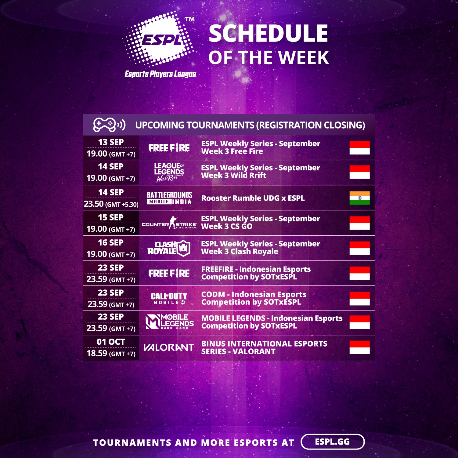 📆 Here is our schedule for... - ESPL Esports Players League