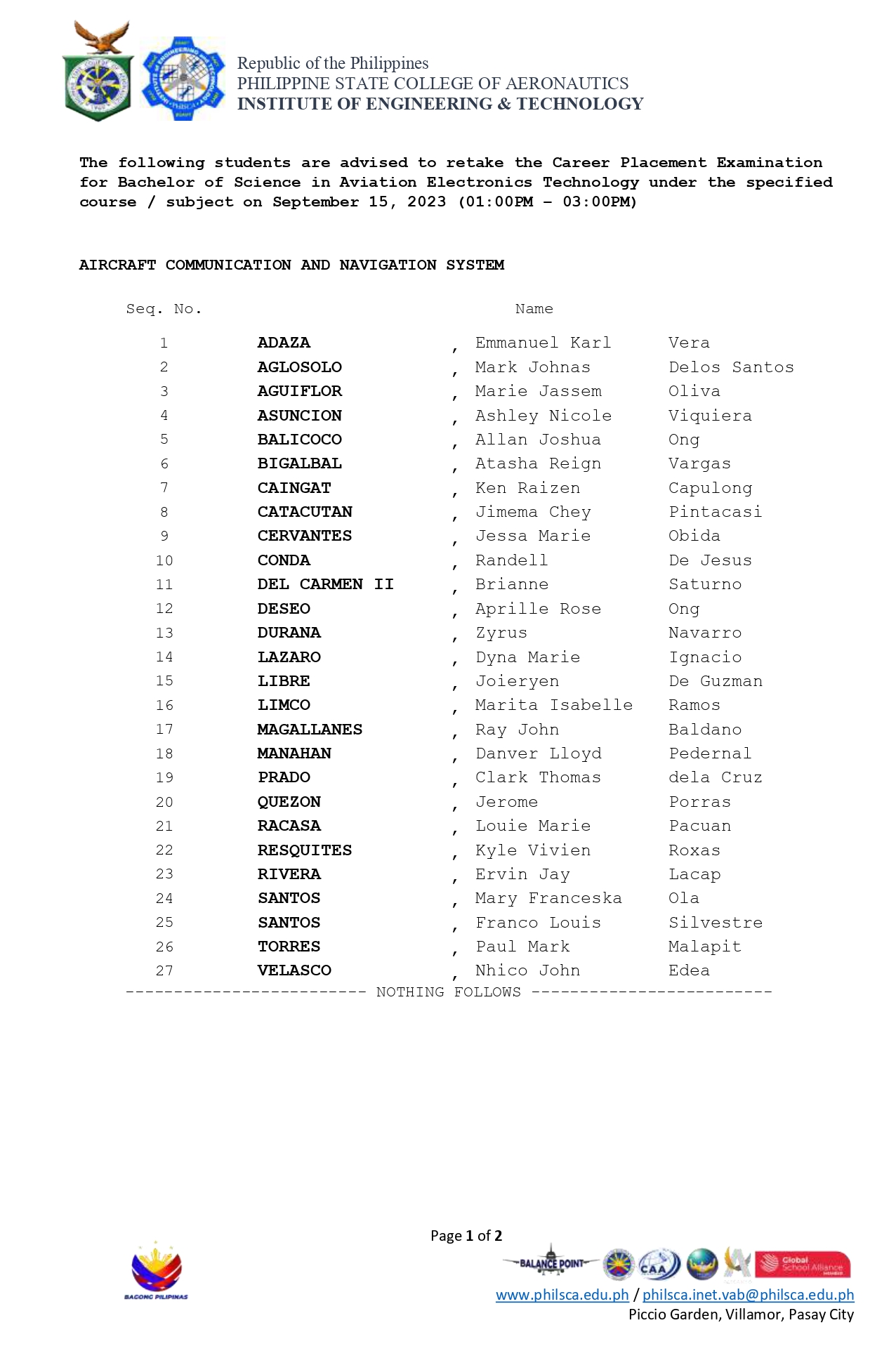 PHILSCA INET - Good day! The following students are...