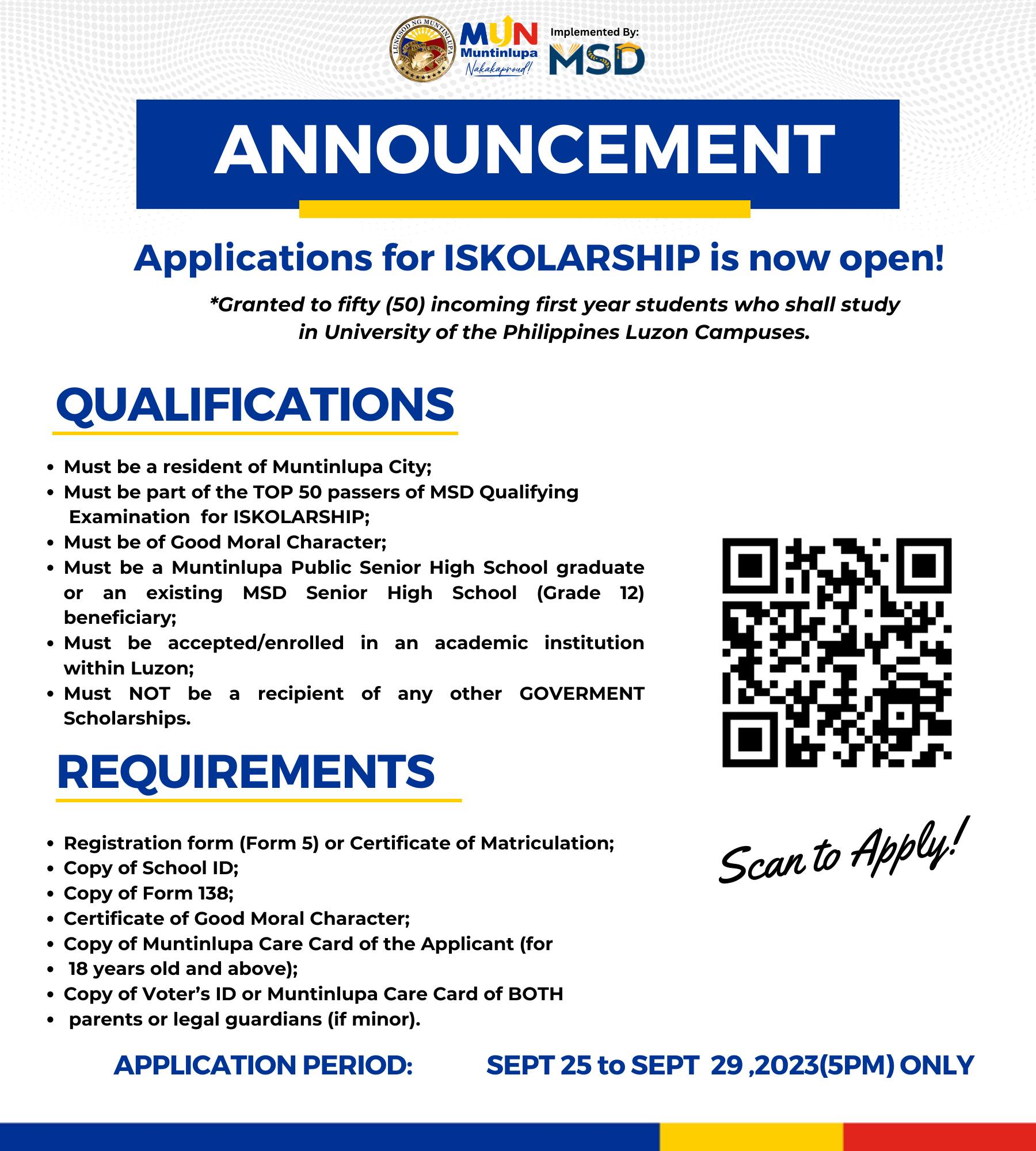 APPLICATIONS FOR... - Muntinlupa Scholarship Division