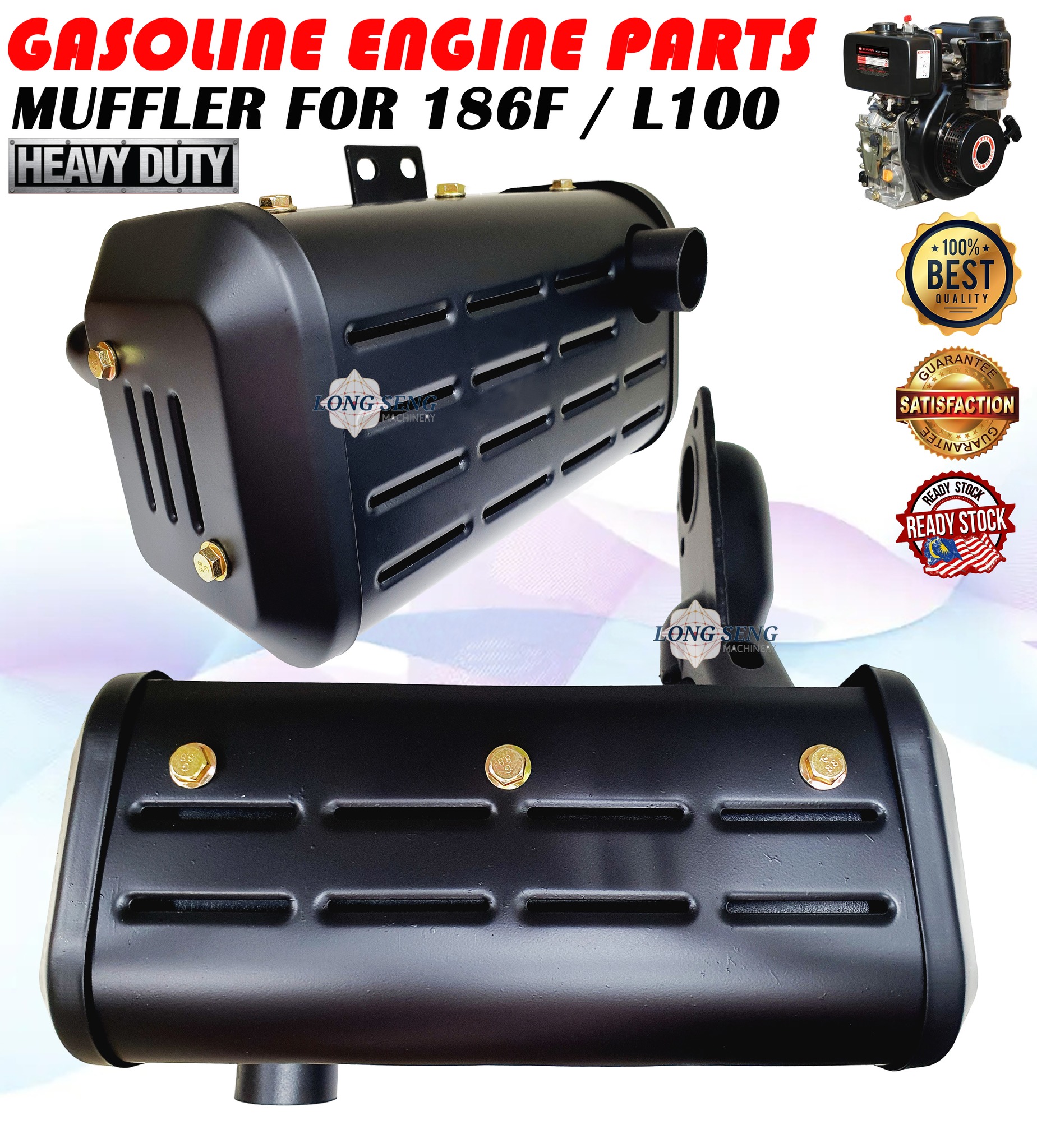 New Muffler & Gasket Kit For Yanmar L100 & Chinese 186F 10HP Diesel Engines 6 thumbnail image
