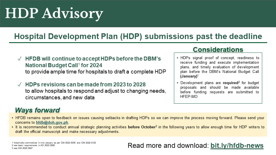 HFDB PH - HFDB ADVISORY Hospital Development Planning HFDB remains open ...