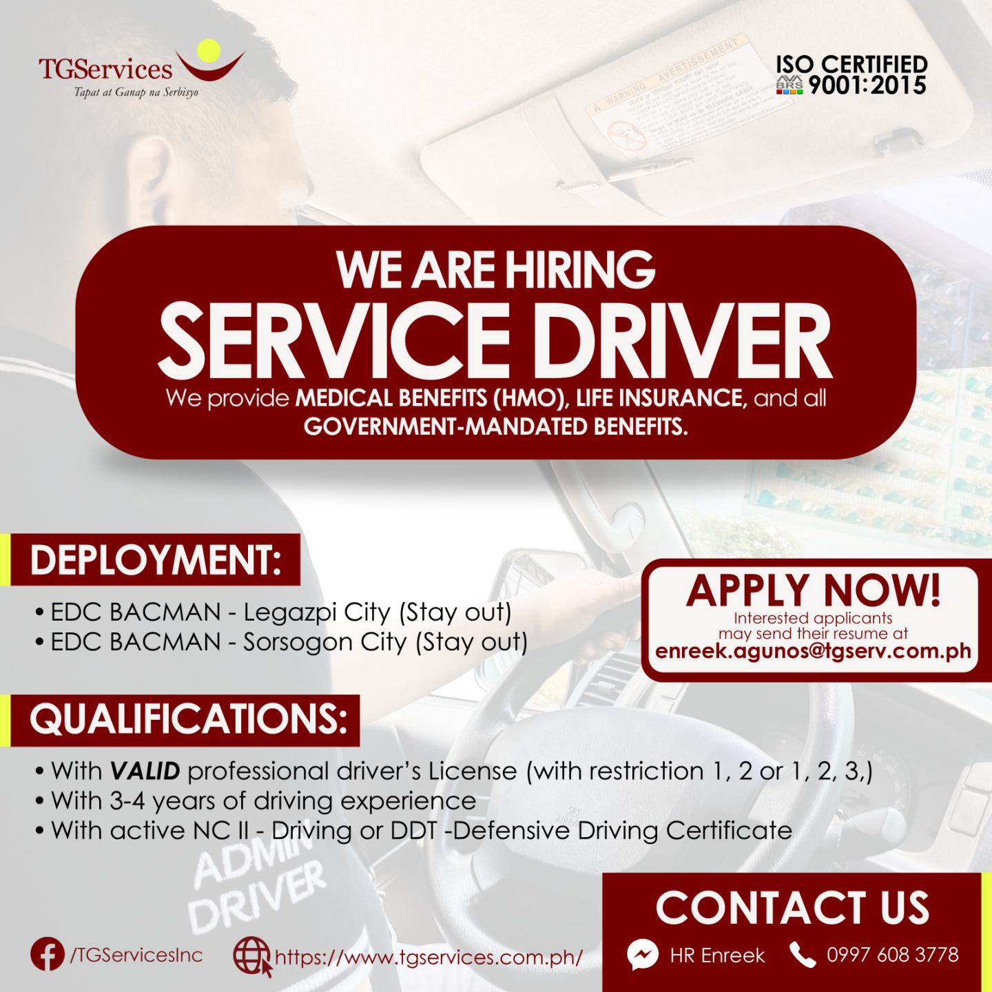 HR - 𝐇𝐈𝐑𝐈𝐍𝐆! TGServices, Inc. is looking for 𝐒𝐄𝐑𝐕𝐈𝐂𝐄 𝐃𝐑𝐈𝐕𝐄𝐑𝐒 (Reliever ...