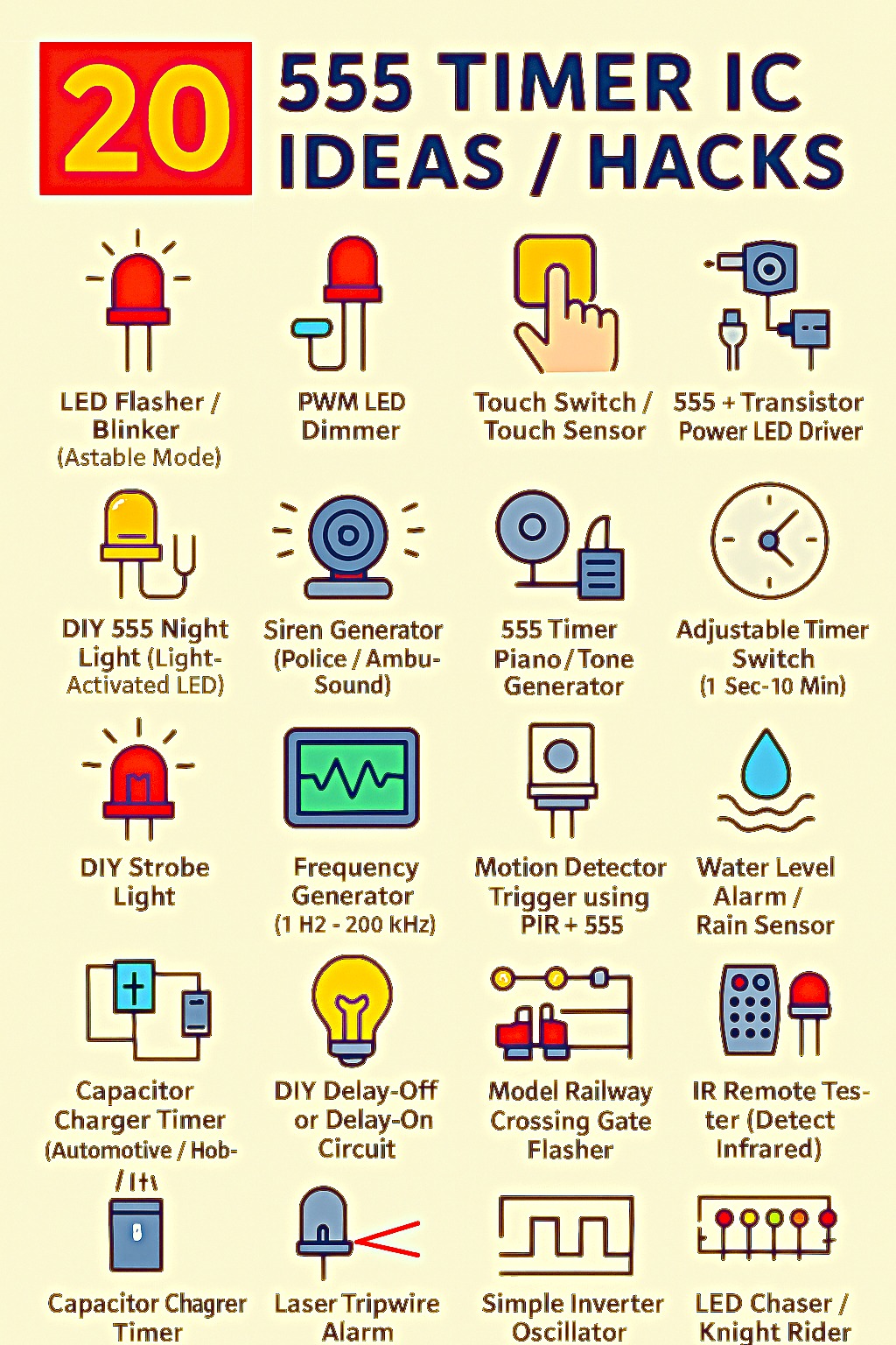 Joal - Here are the top 20 DIY ideas using 555 timer IC. #diyprojects # ...