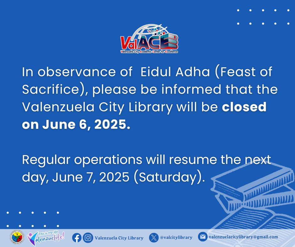 ADVISORY: In observance of... - Valenzuela City Library | Facebook
