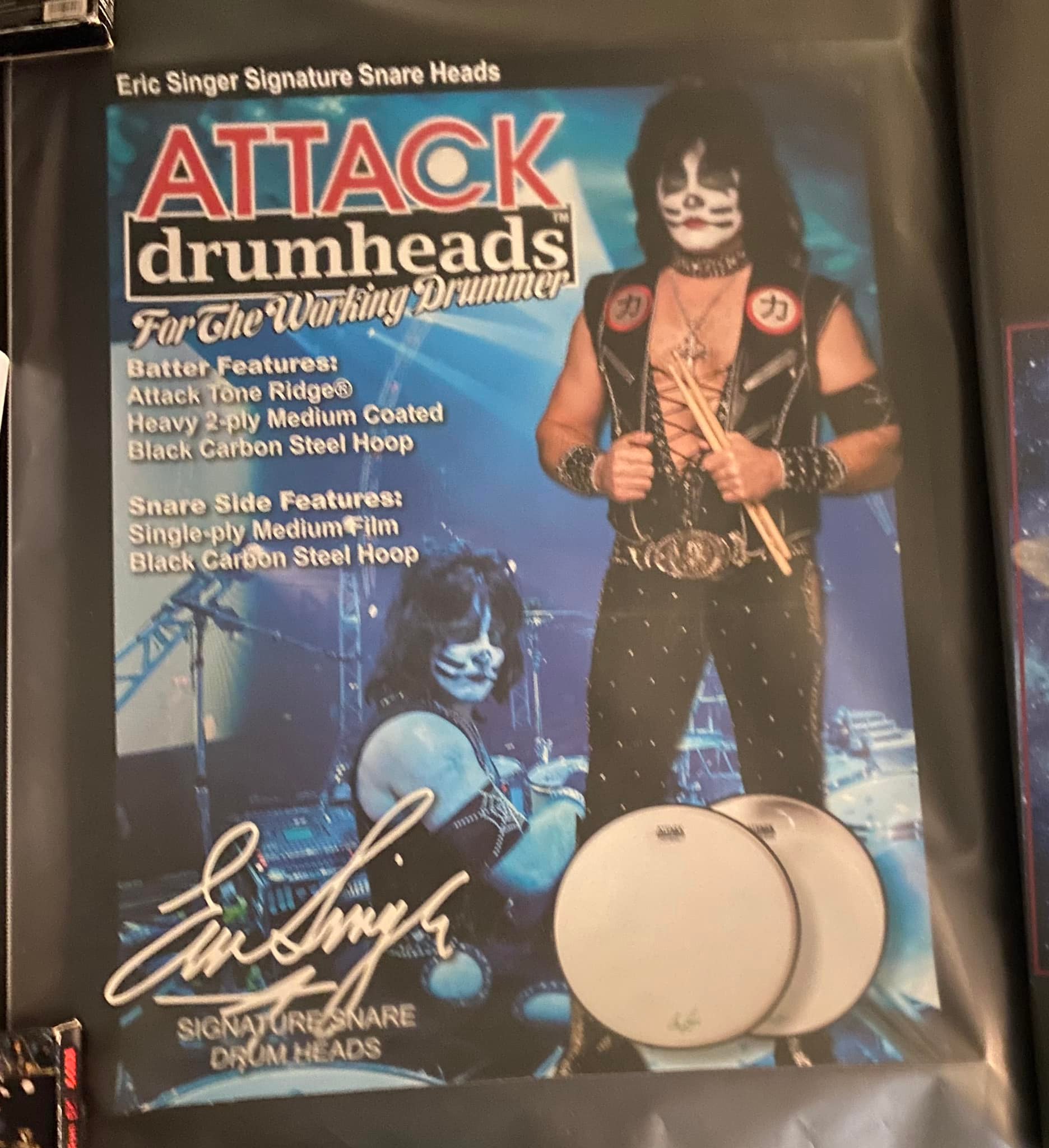 Kiss Eric Singer Signed Drum Head Autograph for Sale