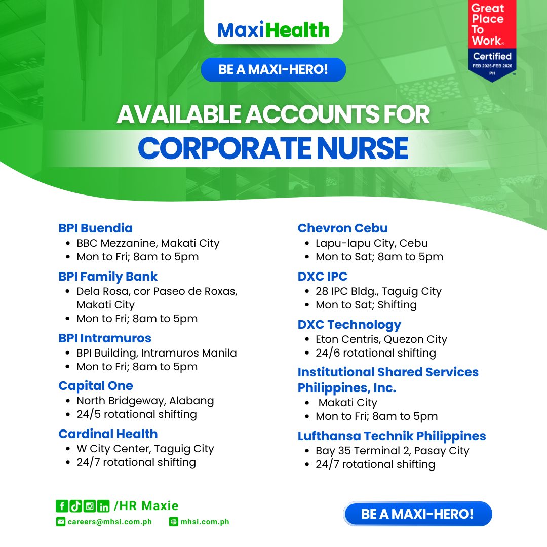 Company Nurse Relievers Group (Cavite-Laguna-Batangas Provinces Only ...
