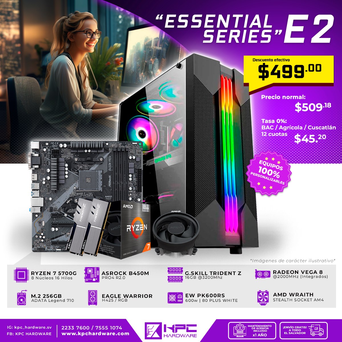 KPC - ESSENTIAL SERIES E2 🌟PROCESADOR: AMD RYZEN 7 5700G 8 núcleos 16 ...