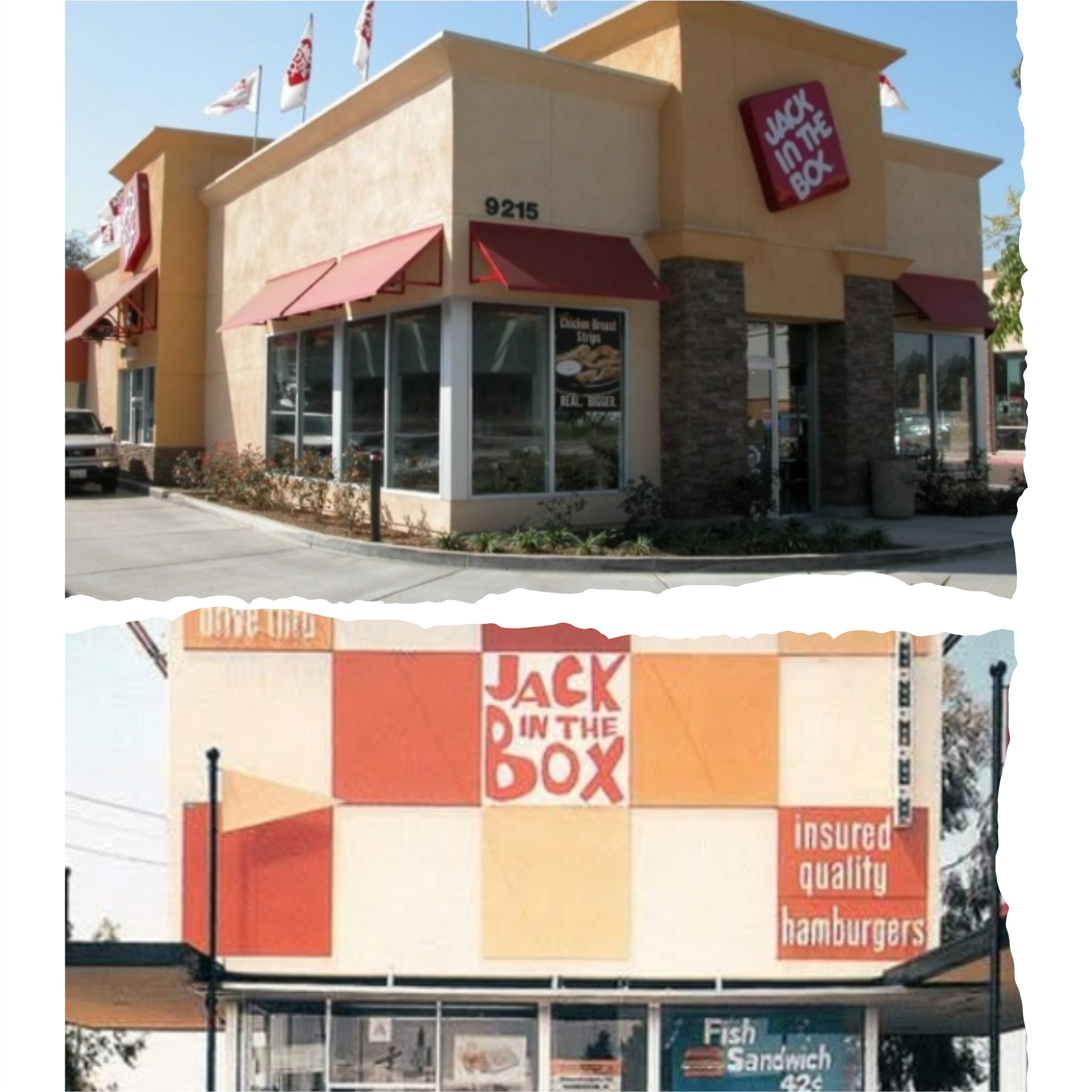 Modern Jack in the Box at the top and how the the exterior looked