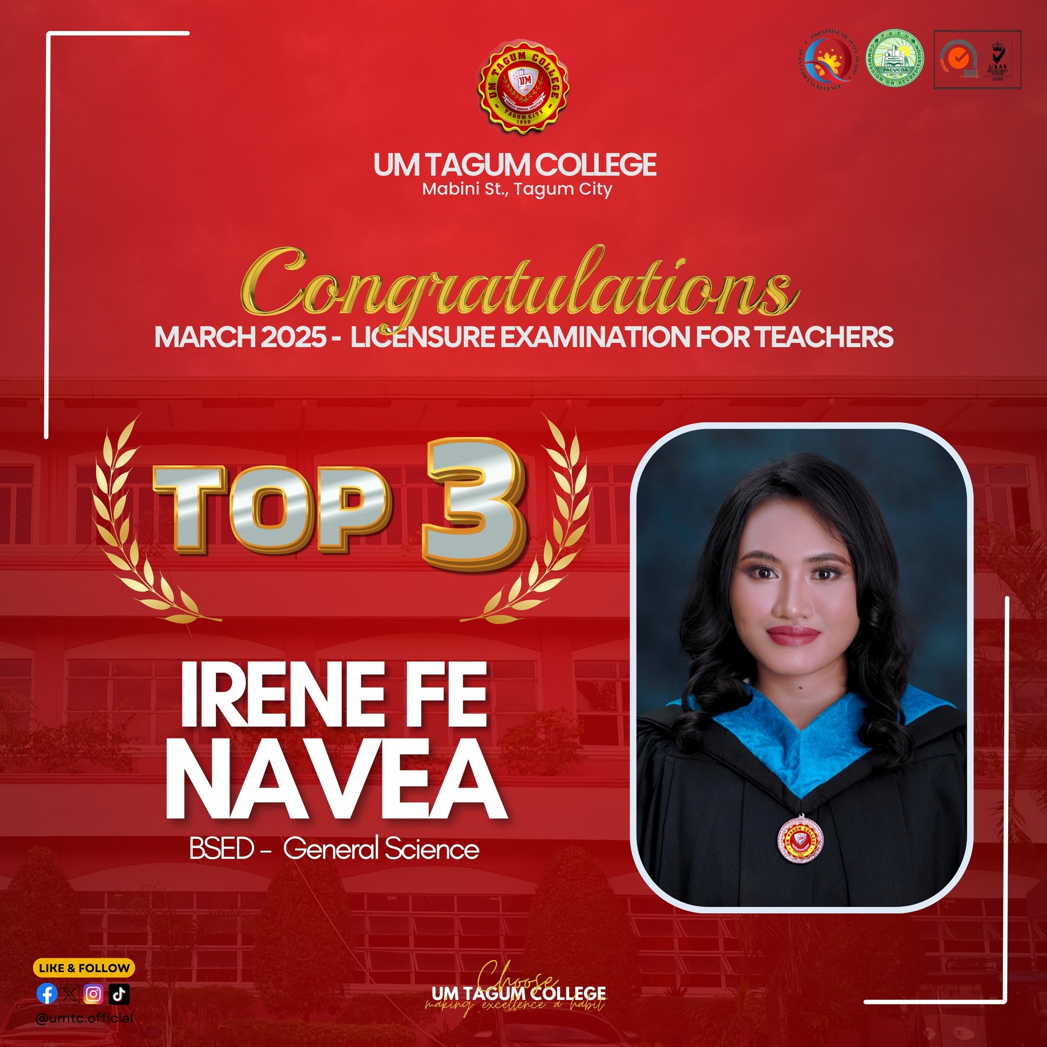 UM - CONGRATULATIONS! UM Tagum College - Department of Teacher ...