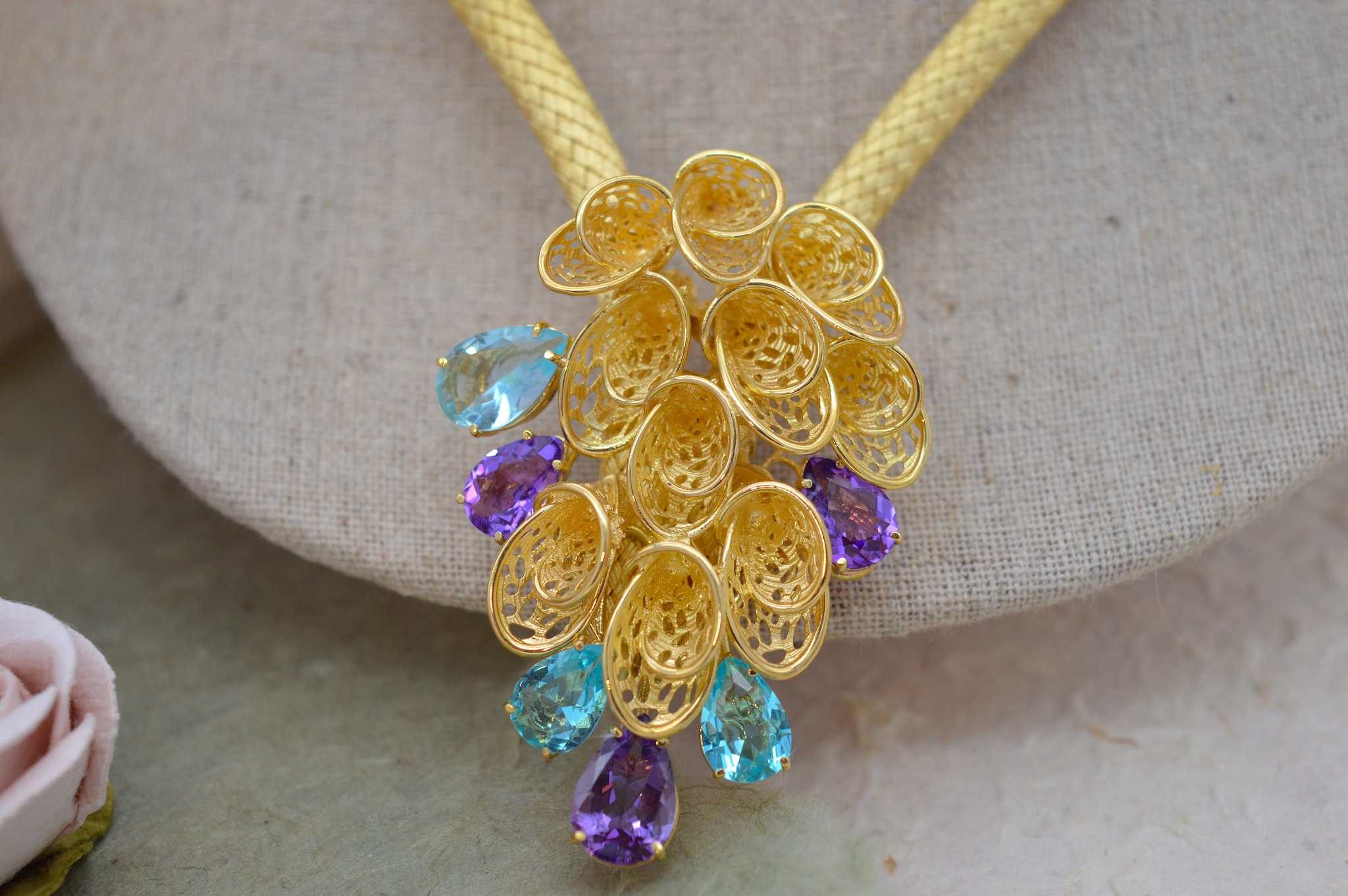 Parure Bijoux Femme Or Jaune - Collier, Boucles D'Oreilles Et Bracelets En Perles Multicolores - Élégance Pour Mariage Et Soirées