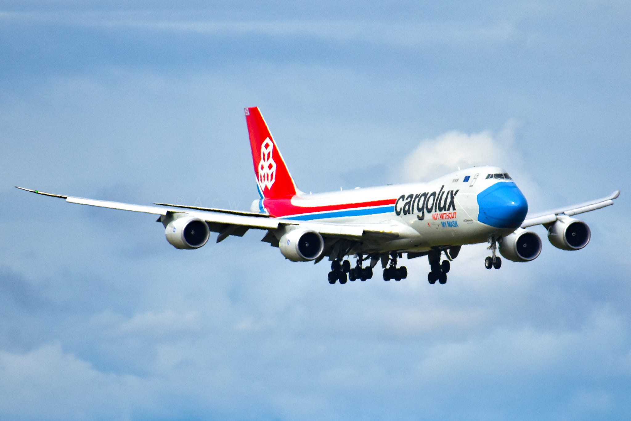 Cargolux Boeing 747-8F in 50 years livery arrives in Bangor, ME