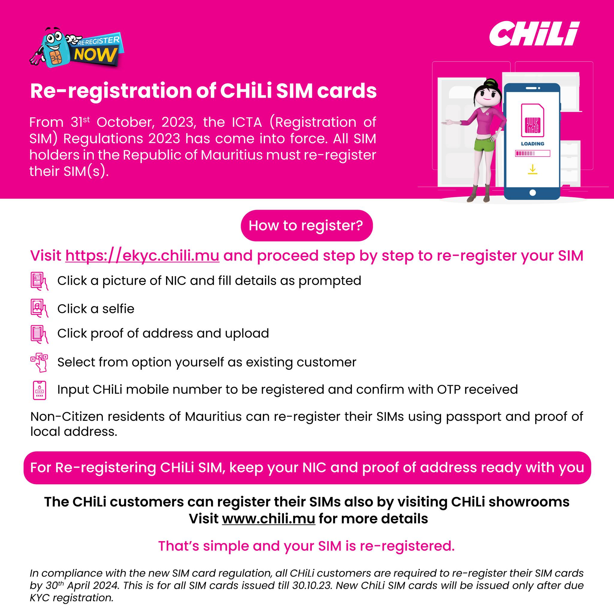 📢 Attention CHiLi SIM card... - MTML Mauritius (Chili) | Facebook