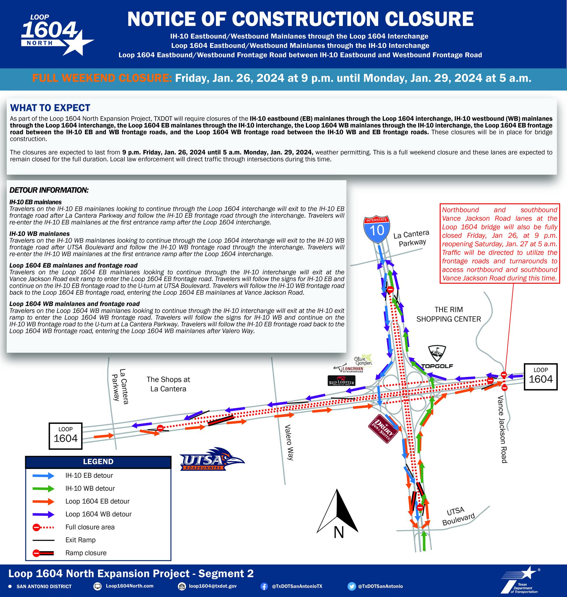 All lanes of Loop 1604 and I-10 open this weekend (2/27 - 3/2) in