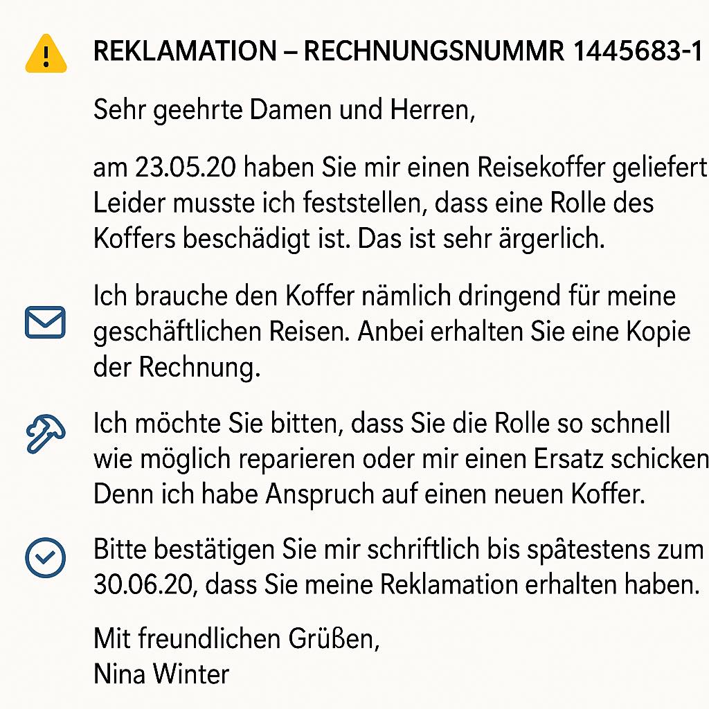 DTZ B1 Reklamation schreiben