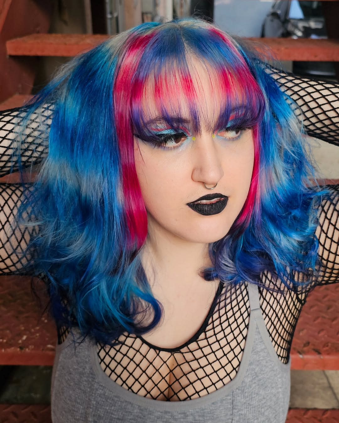 Cyber dip dye hair with nightshade blue velvet cyan sky