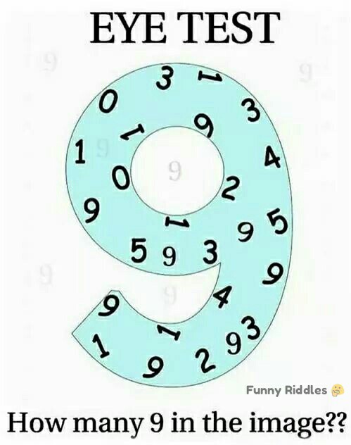 Funny riddles - EYE Test .. How many 9's are there ...??? | Facebook