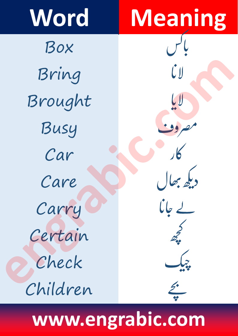 Engrabic English Urdu Words With Their Meanings Facebook