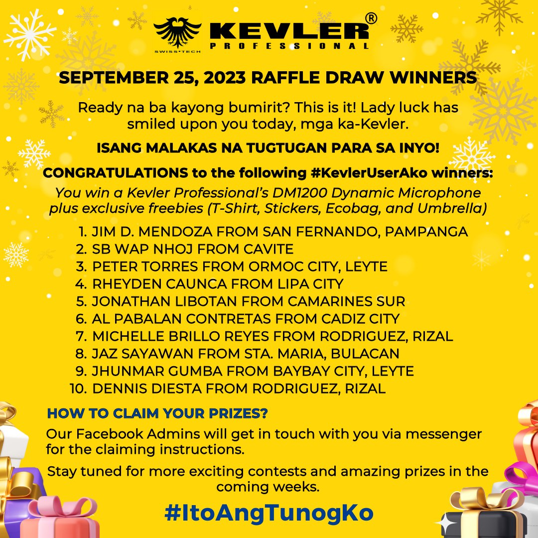 KEVLER'S SEPTEMBER RAFFLE WINNERS... - Kevler Professional | Facebook