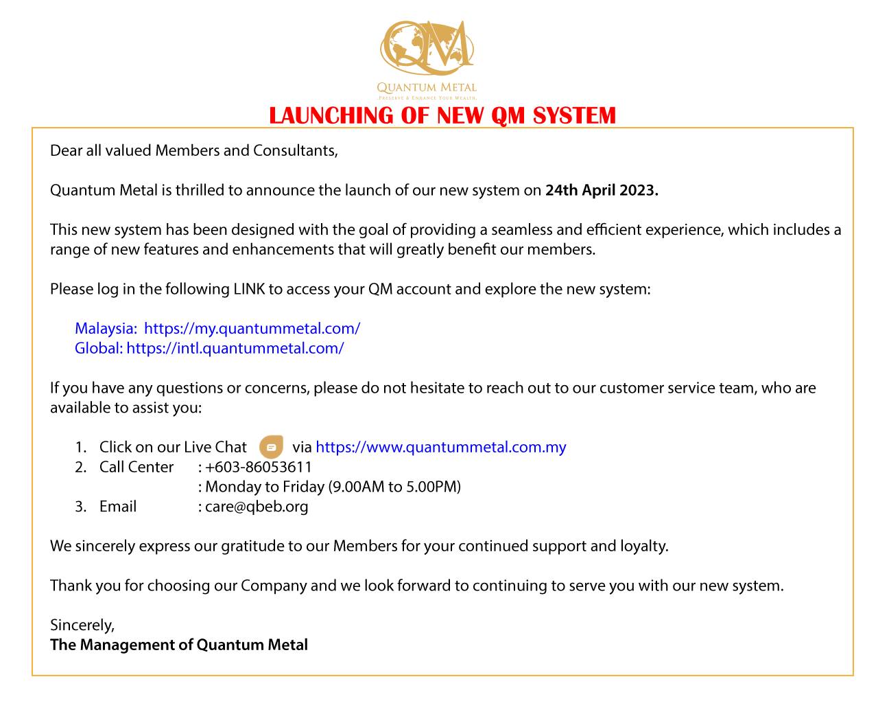 Click on the followng link to access your QM account in the new system