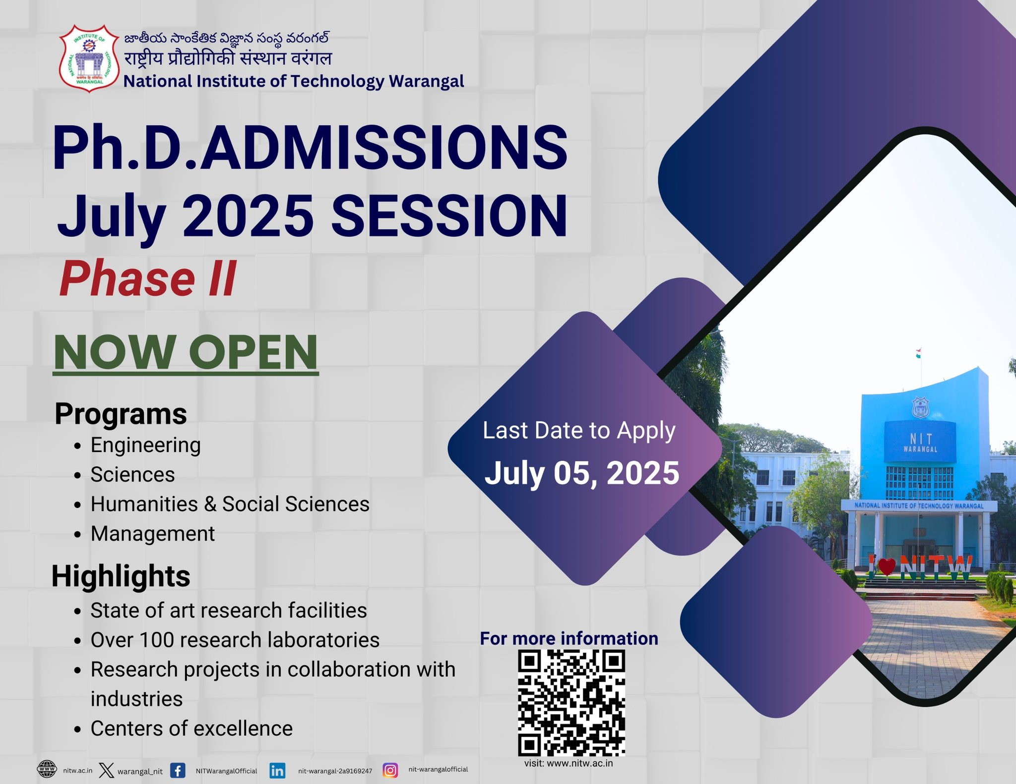 National - 🎓 PhD Admissions (Institute Fellowship) Open at NIT Warangal ...