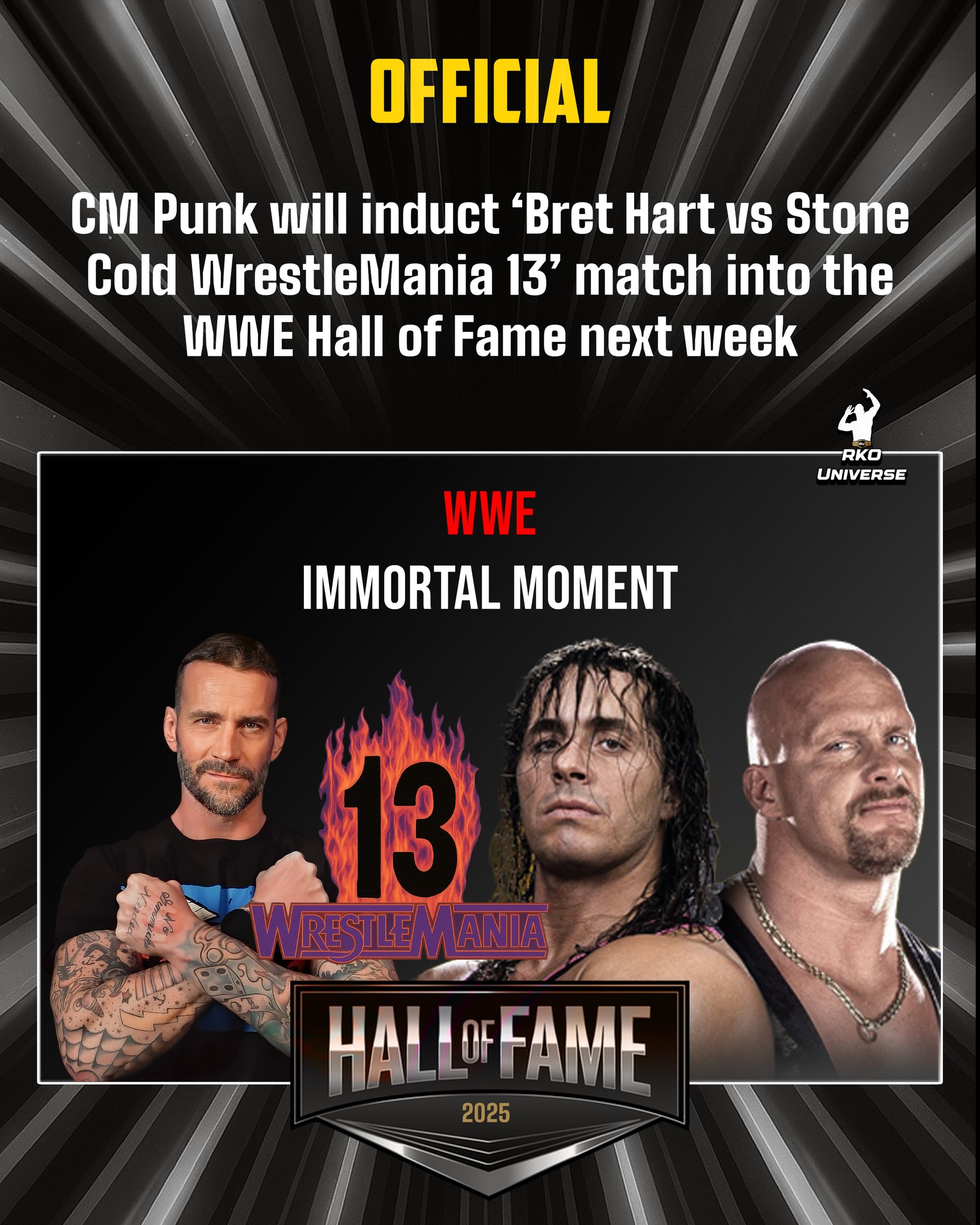 RKO Universe - CM Punk is set to induct the iconic ‘Bret... | Facebook