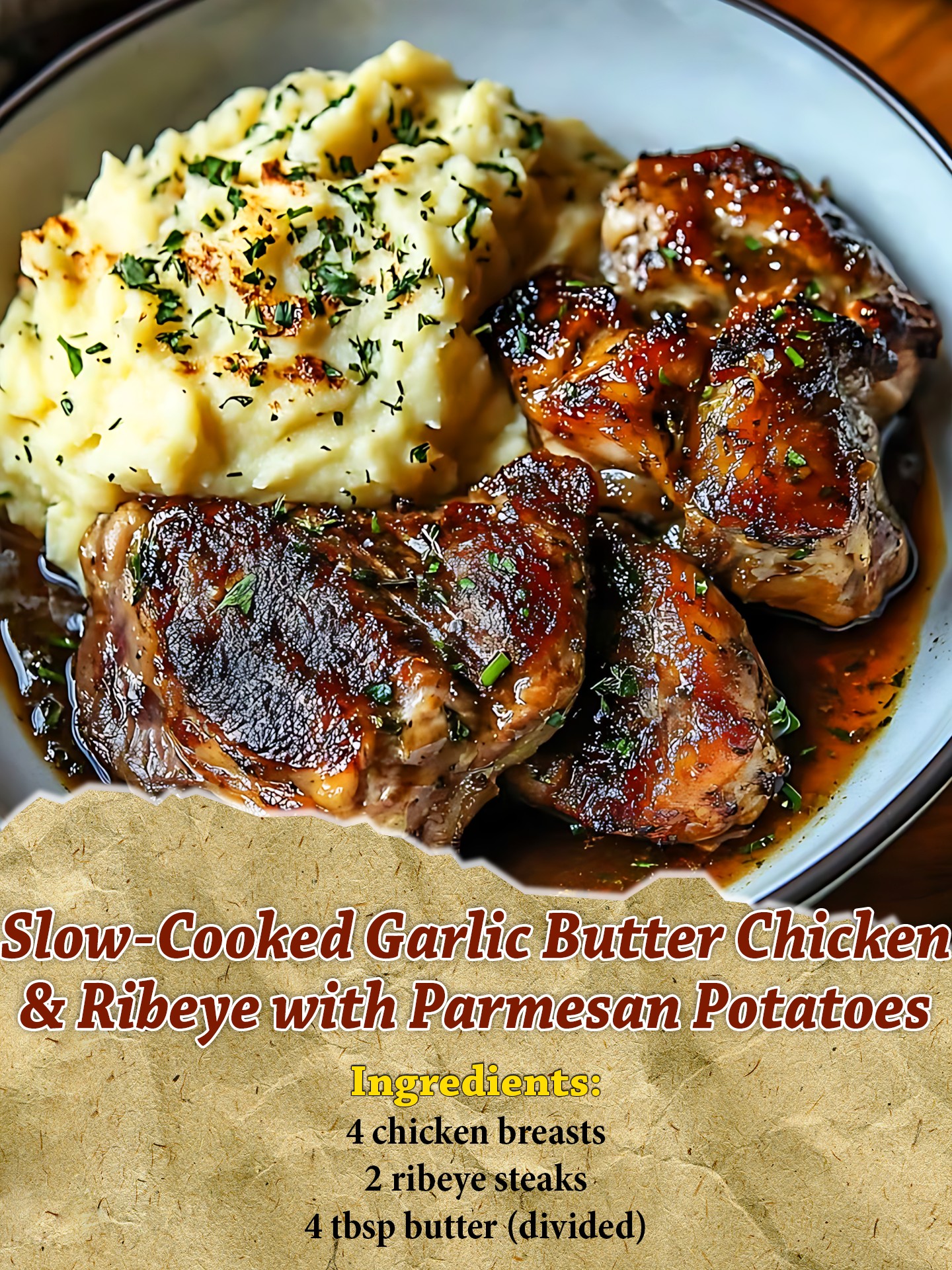 Jesslizs - Slow-Cooked Garlic Butter Chicken & Ribeye with Parmesan ...