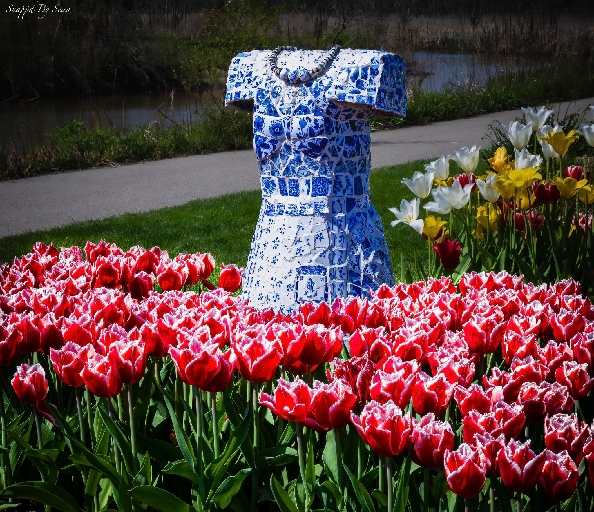 Lady of Delft mosaic sculpture at Tulip Time in Holland, Michigan