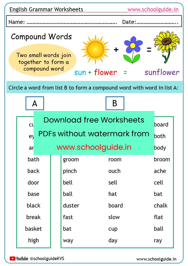 Free Printable Compound Words... - English Worksheets PDF