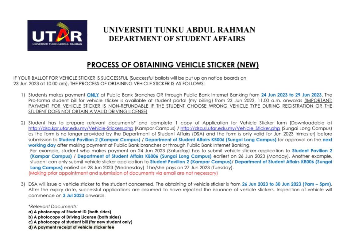 (15 June 2023)... - DSA - UTAR Sungai Long Campus | Facebook