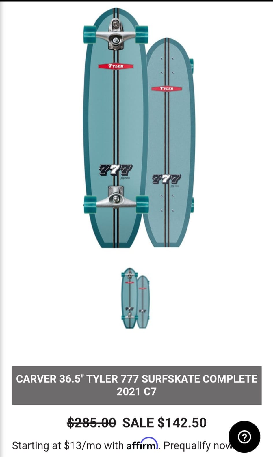 Carver Tyler 777 surfskate with Yow Meraki