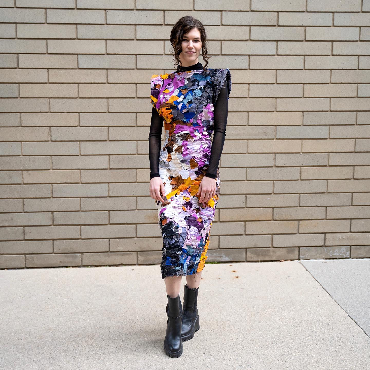 Upcycled dress from scraps using subtraction cutting technique