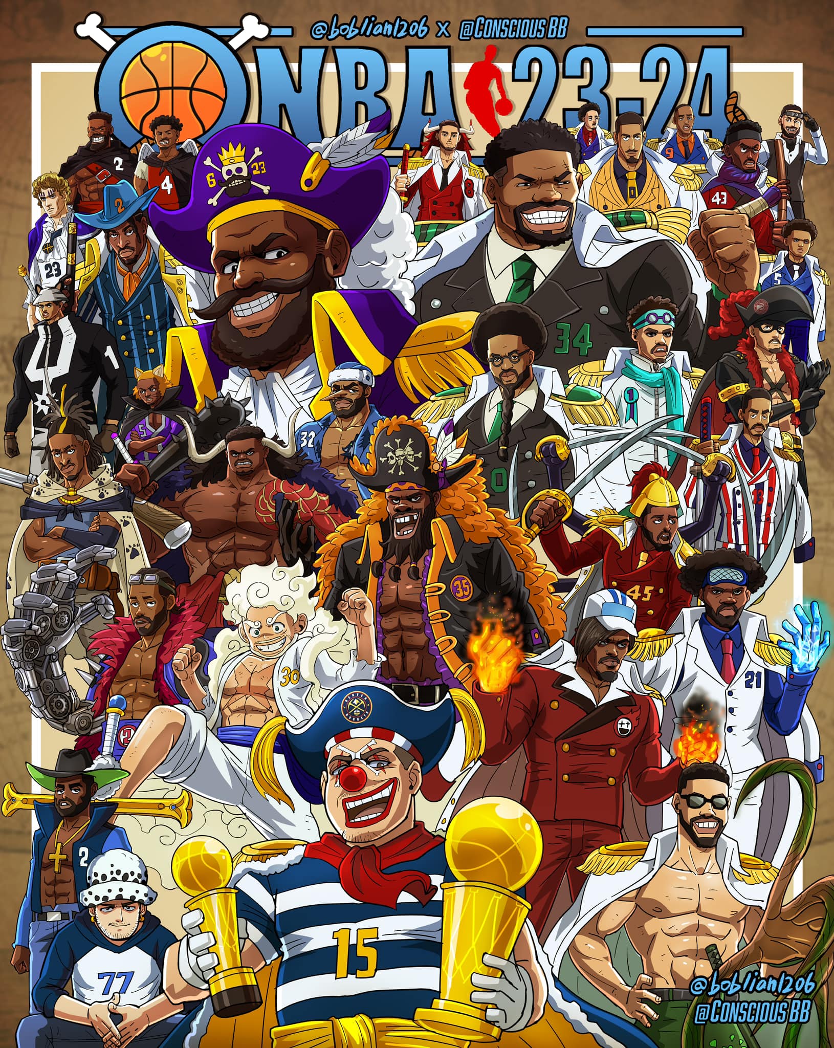 One piece X Nba mini poster set #onepiece #bucks #lakers