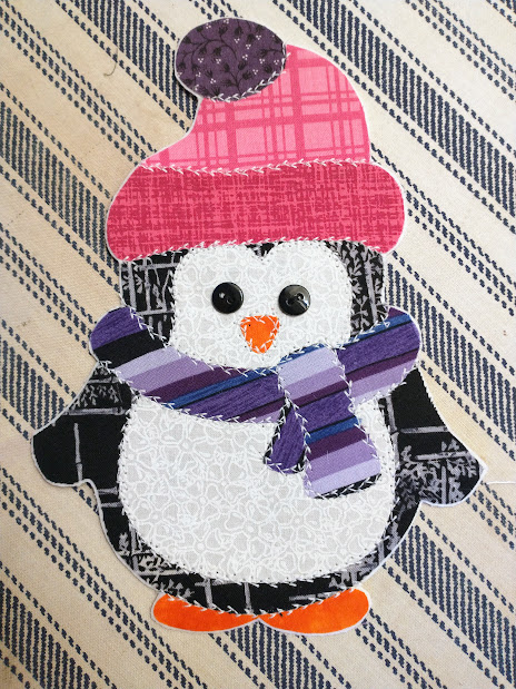 Haut De Quilt Appliqué "Pretty Penguin" (manchot) - Projet Patchwork Non Terminé - Fait Main USA