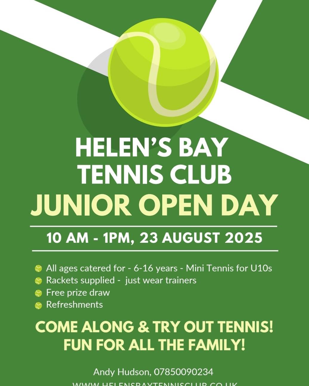 Cllr - 🎾JUNIOR TENNIS OPEN MORNING AT HELEN’S BAY🎾 Here’s a chance for ...