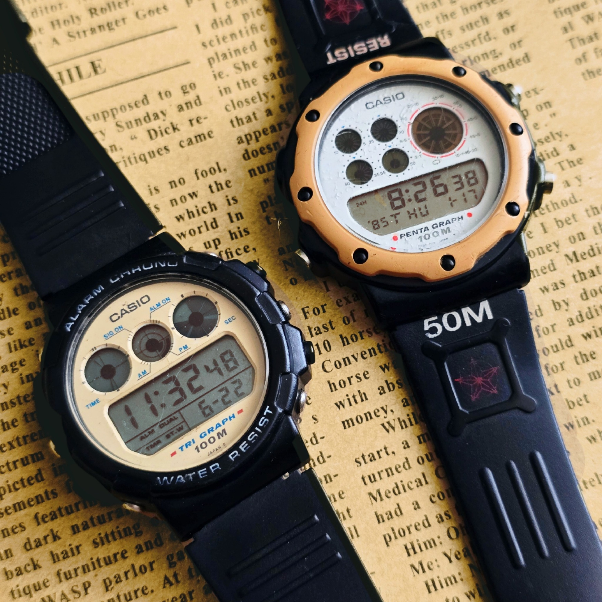 Casio Quattro Graph 🟠. 90's CASIO TIME LA 越MON PM ل DUAL おの ON
