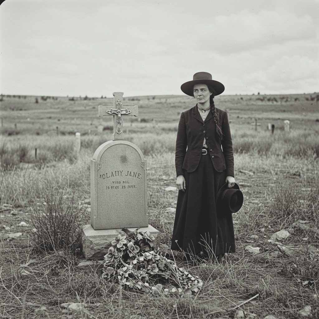 Calamity Jane visits Wild Bill's grave in Deadwood