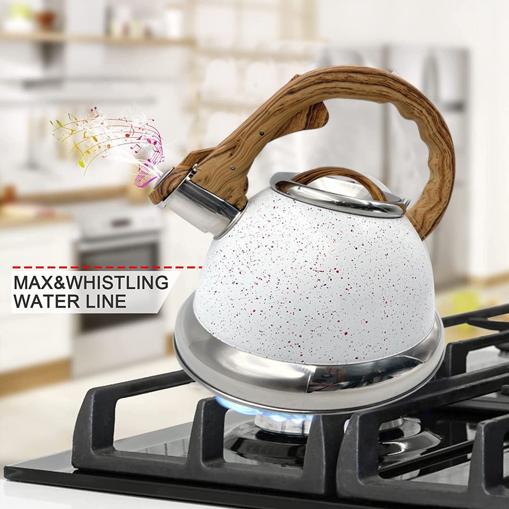 Dream Home Stainless Steel Whistling Kettle Wood Pattern Handle3LTR