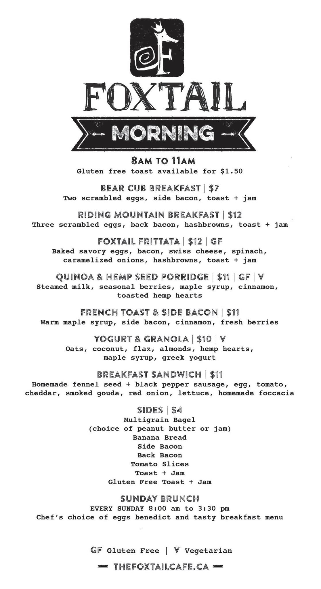 Foxtail Cafe - New Winter Breakfast & Lunch Menus!