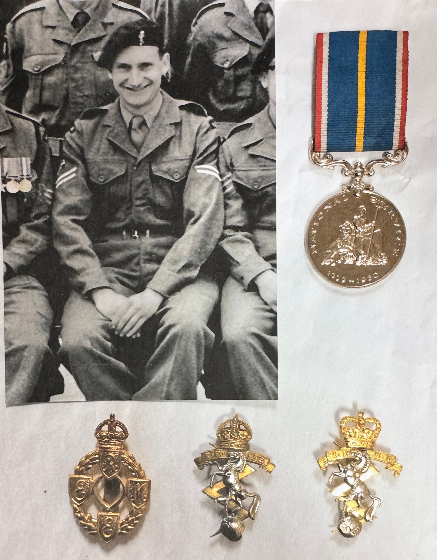Blaisdon - George as a young conscript with his service medal and cap ...