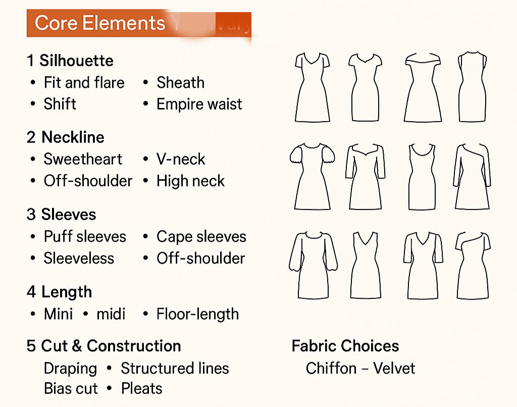 different dress cuts 👗 Clothing Guide: Understanding Types of Dresses As a fashion designer, dressmaker, or fashion enthusiast, understanding the variety of styles is crucial to mastering your craft. 🔹 1. Based on Wedding gown styles Size:29/30 AW25HI Women's Black Satin Cup
