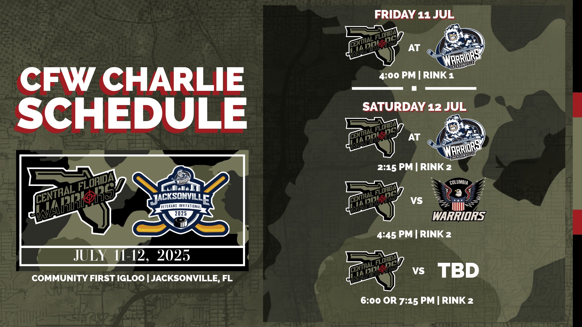 🚨 Schedule - CFW Charlie... - Central Florida Warriors Hockey | Facebook