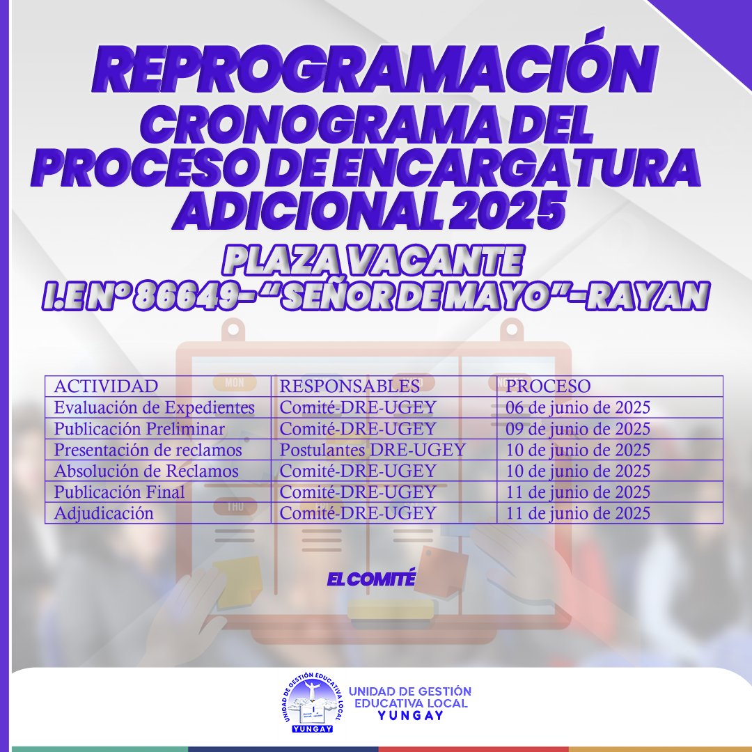 UGEL - Reprogramación de Cronograma el Proceso de Encargatura Adicional ...
