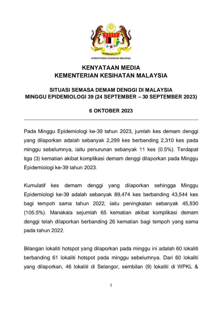KENYATAAN MEDIA... - KEMENTERIAN KESIHATAN MALAYSIA | Facebook