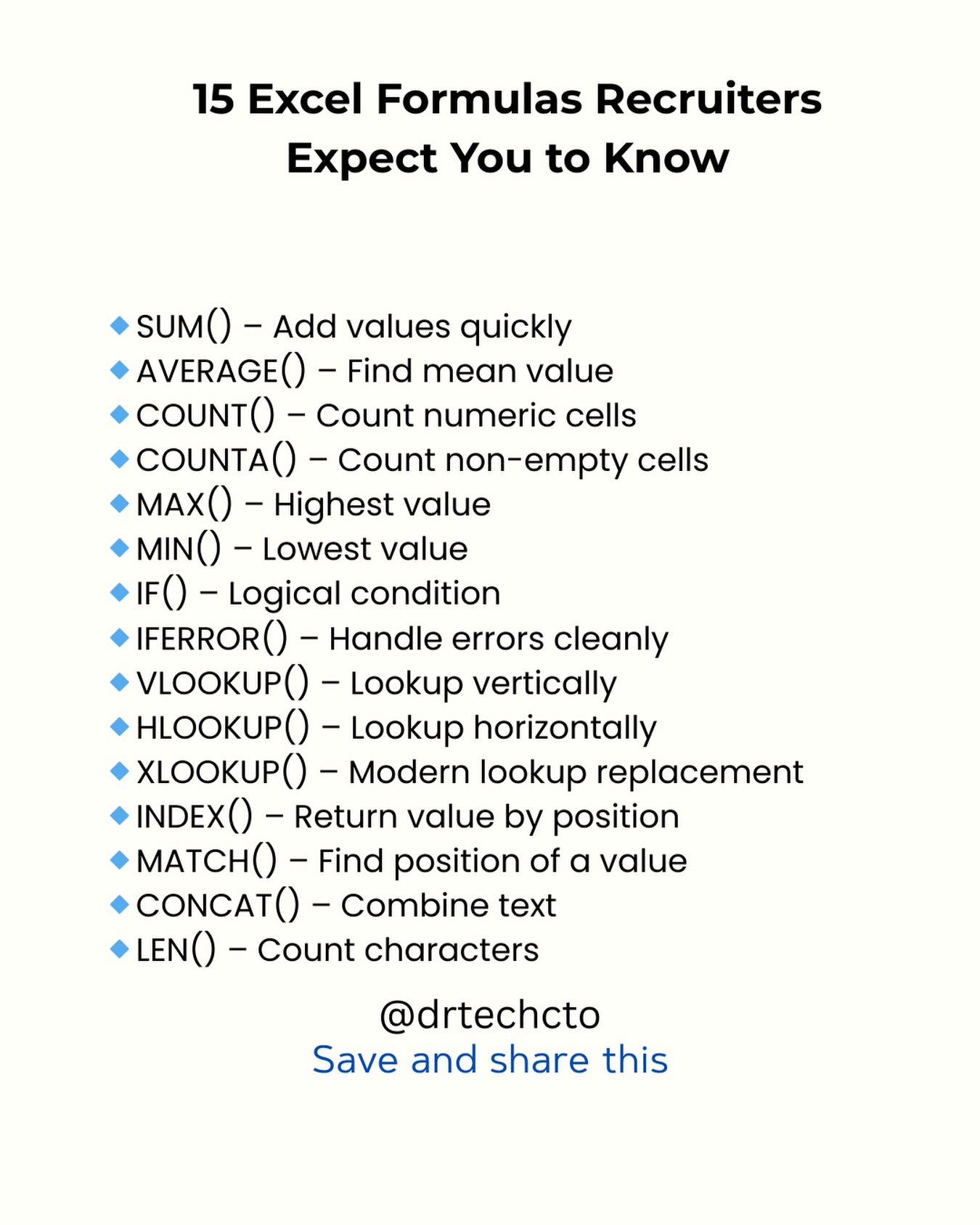 Techoilyas - 15 Excel Formulas Recruiters Expect You to Know 🔹SUM ...