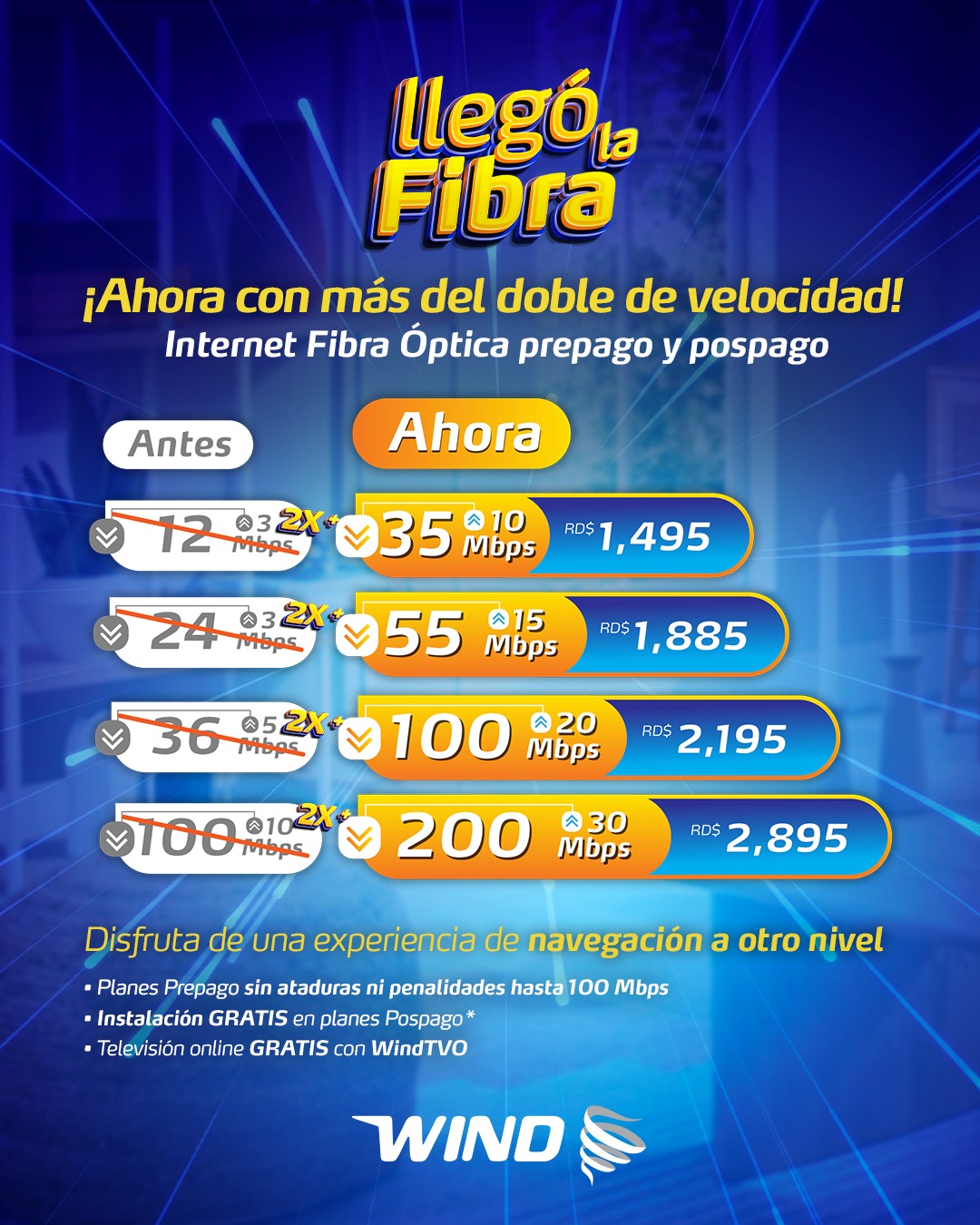 WIND telecom - 🚀 ¡Llegó la fibra óptica de Wind, ahora con...